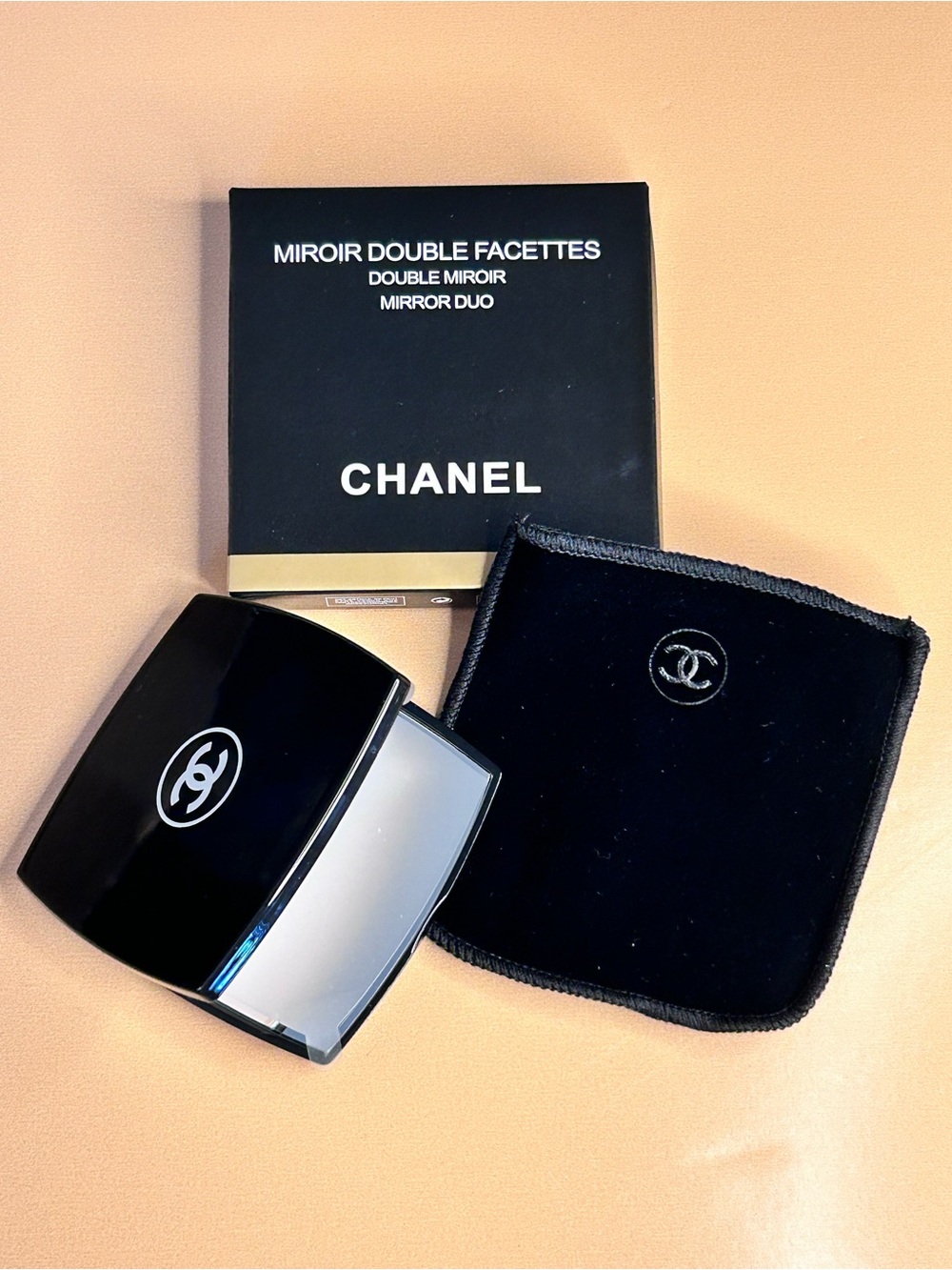 CHANEL Black Double Facettes Compact Mirror NIB